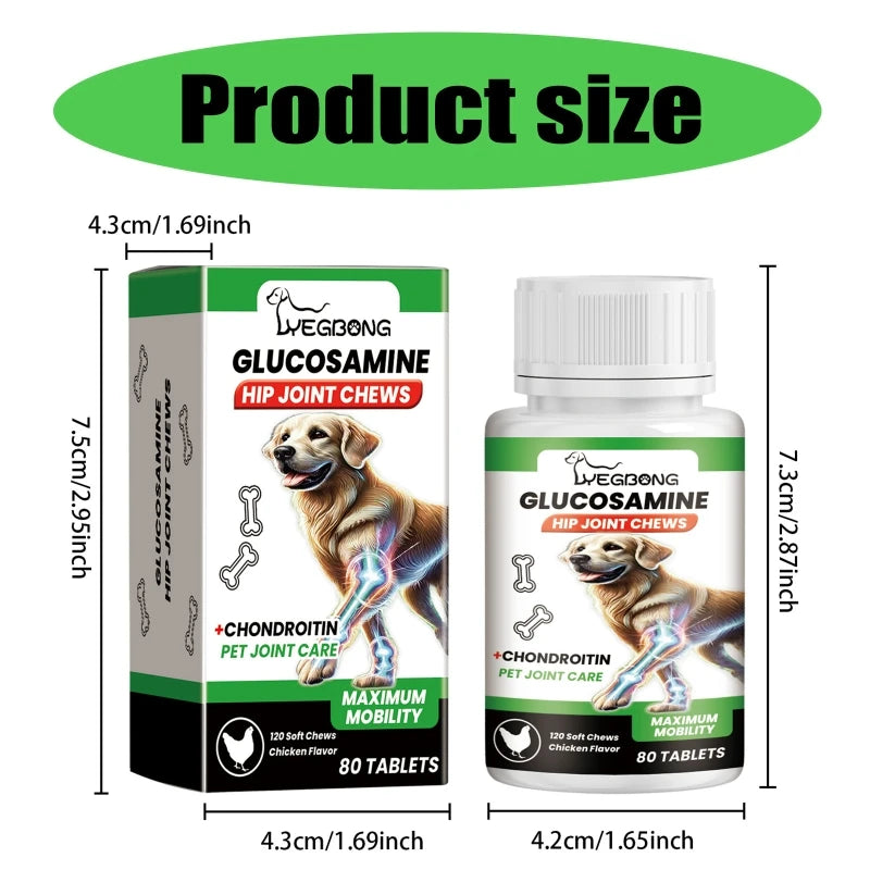 80 Comprimidos para articulações de cães com glucosamina auxílio da cartilagem Leleo Pets