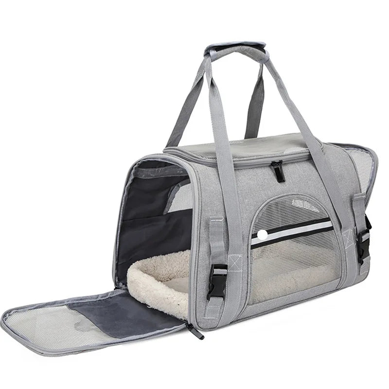 Mochila transportadora Mala gato Tapete Fofo respirável Muitos Bolsos Leleo Pets