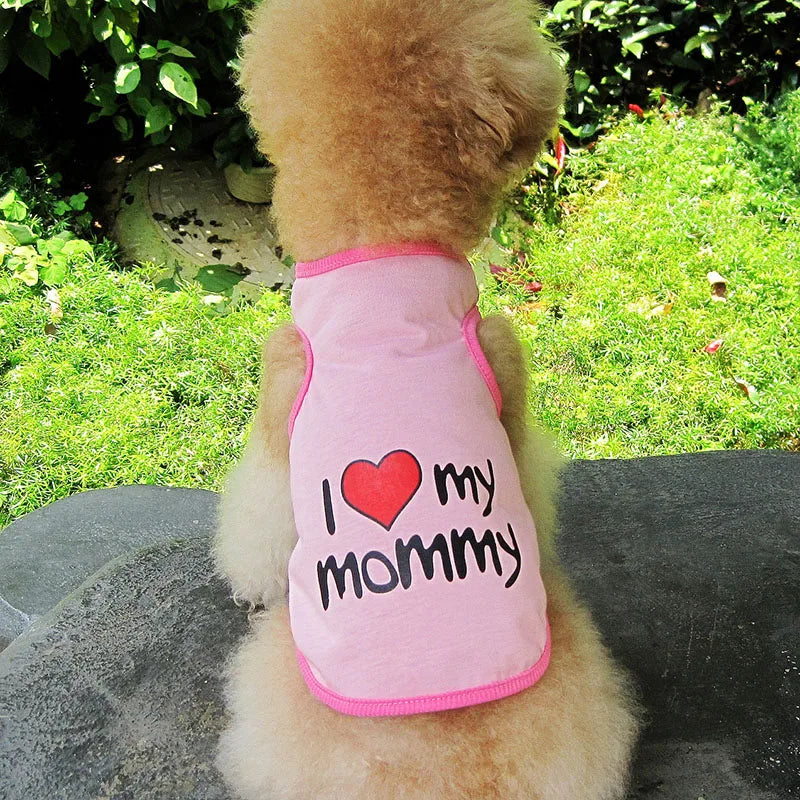 Camiseta com estampa de " Eu amo minha mamãe" para cachorros pequenos, respirável e fofo Leleo Pets