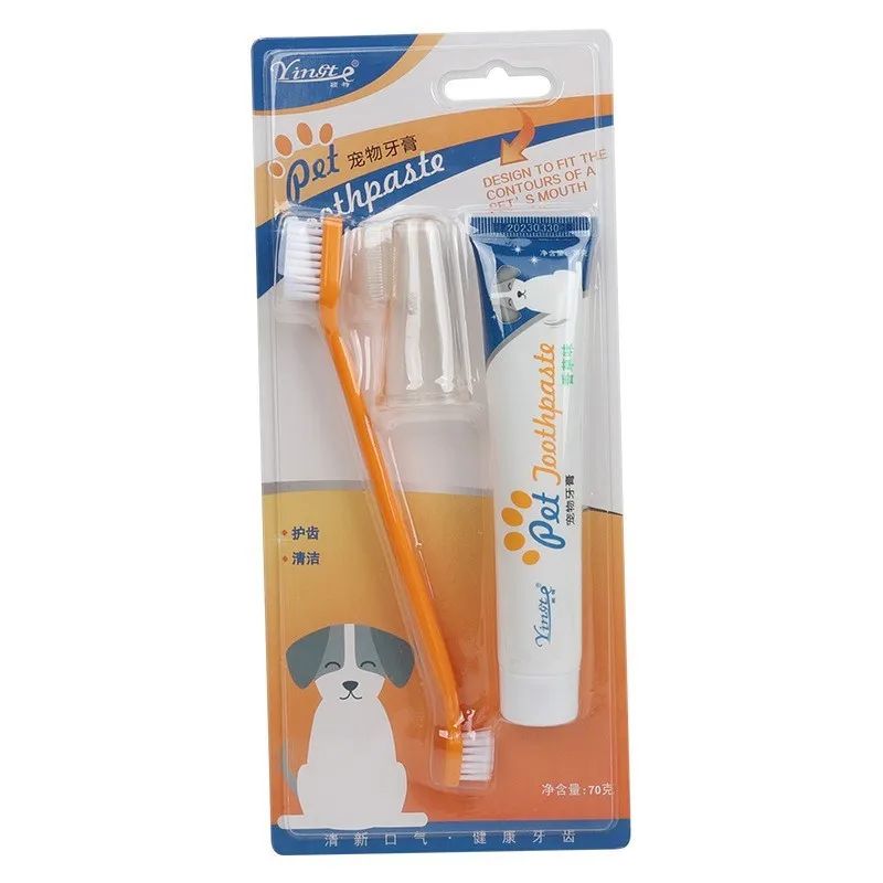 Kit de limpeza de dentes com pasta anti-tártaro + escova + protetor - Leleo Pets