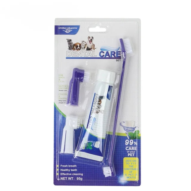 Conjunto de escova de dentes universal com pasta de dente Kit de ferramentas de limpeza para reduzir o acúmulo de placa bacteriana e tártaro Leleo Pets