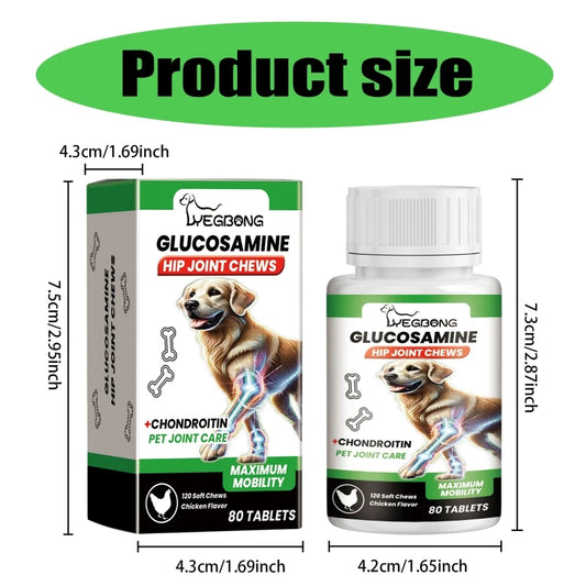 80 Comprimidos para articulações de cães com glucosamina auxílio da cartilagem Leleo Pets