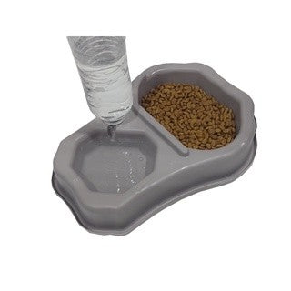 Comedouro e bebedouro duplo para pet com suporte para garrafa com sistema inteli