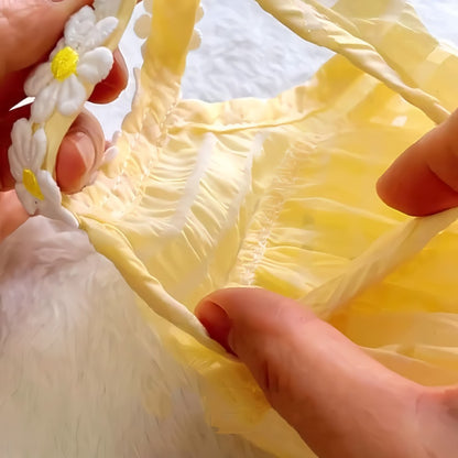 Vestidinho de verão lindinho demais saia fina amarela com gola detalhada floral - Leleo Pets