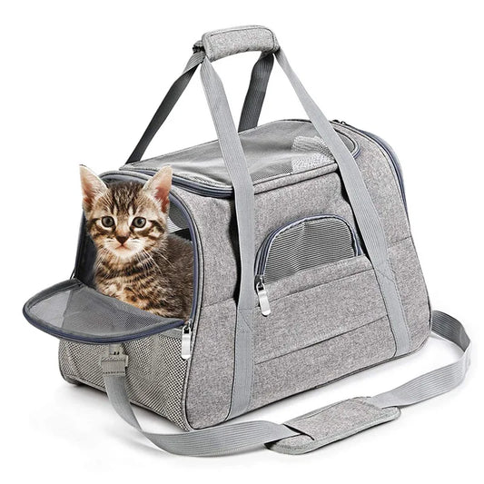 Mochila transportadora Mala gato Tapete Fofo respirável Muitos Bolsos Leleo Pets