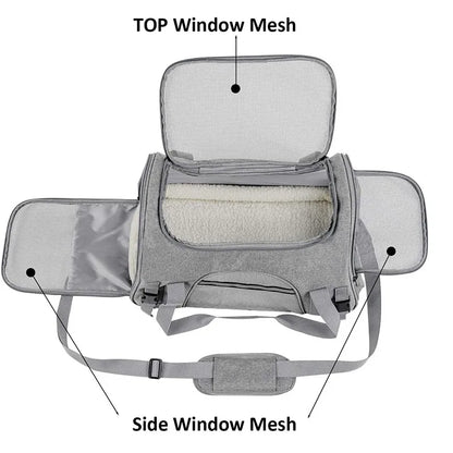 Mochila transportadora Mala gato Tapete Fofo respirável Muitos Bolsos Leleo Pets