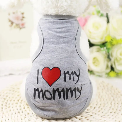 Camiseta com estampa de " Eu amo minha mamãe" para cachorros pequenos, respirável e fofo Leleo Pets