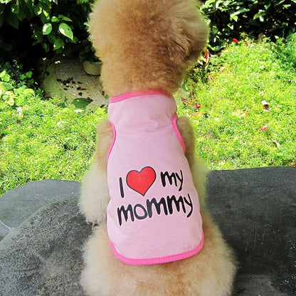 Camiseta com estampa de " Eu amo minha mamãe" para cachorros pequenos, respirável e fofo Leleo Pets