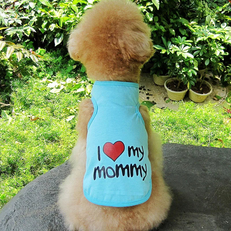 Camiseta com estampa de " Eu amo minha mamãe" para cachorros pequenos, respirável e fofo Leleo Pets