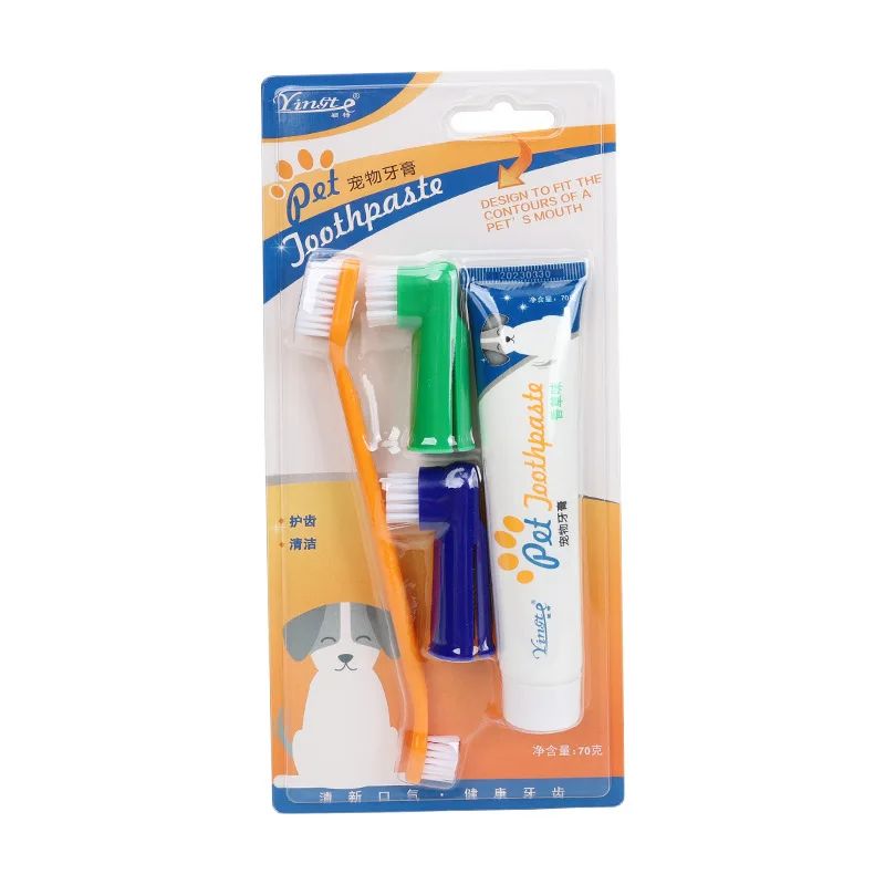 Kit de limpeza de dentes com pasta anti-tártaro + escova + protetor - Leleo Pets
