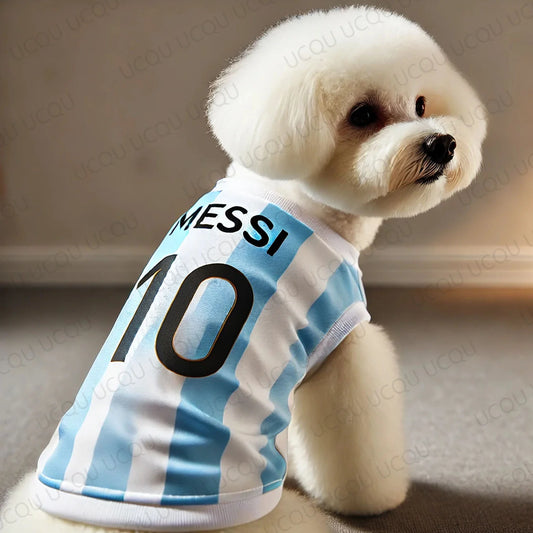 Roupinha Messi 10 camiseta de futebol respirável para cães pequenos e gatos Leleo Pets
