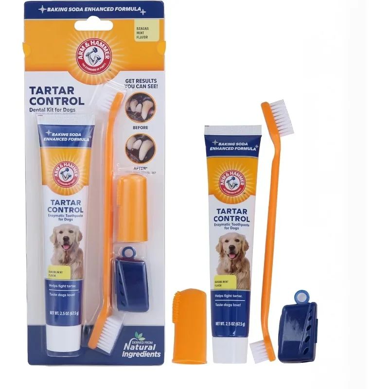 Kit de limpeza de dentes com pasta anti-tártaro + escova + protetor - Leleo Pets