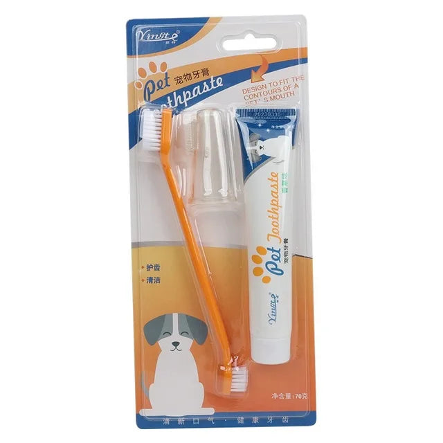 Conjunto de escova de dentes universal com pasta de dente  Kit de ferramentas de limpeza para reduzir o acúmulo de placa bacteriana e tártaro Leleo Pets