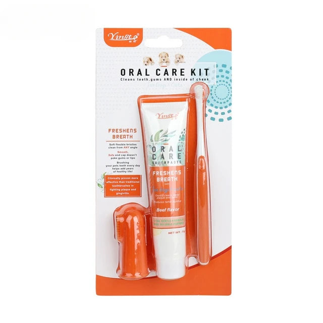 Conjunto de escova de dentes universal com pasta de dente  Kit de ferramentas de limpeza para reduzir o acúmulo de placa bacteriana e tártaro Leleo Pets