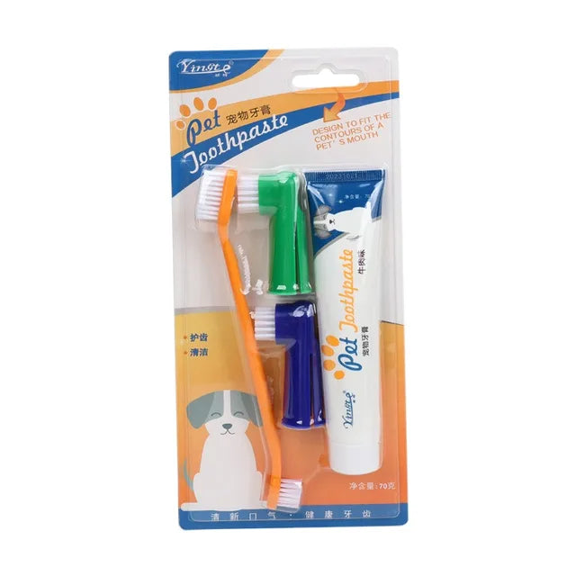 Conjunto de escova de dentes universal com pasta de dente  Kit de ferramentas de limpeza para reduzir o acúmulo de placa bacteriana e tártaro Leleo Pets
