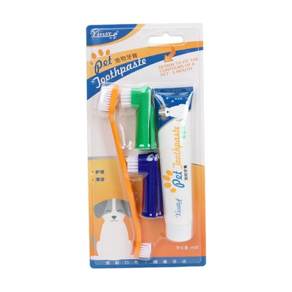 Conjunto de escova de dentes universal com pasta de dente  Kit de ferramentas de limpeza para reduzir o acúmulo de placa bacteriana e tártaro Leleo Pets