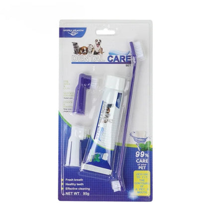 Conjunto de escova de dentes universal com pasta de dente  Kit de ferramentas de limpeza para reduzir o acúmulo de placa bacteriana e tártaro Leleo Pets