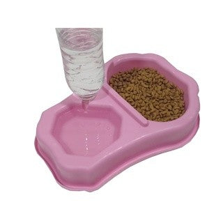 Comedouro e bebedouro duplo para pet com suporte para garrafa com sistema inteli