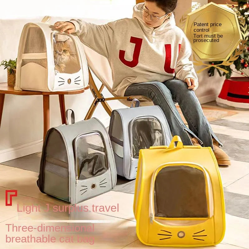 Mochila transportadora Gato com portinha respirável Leleo Pets
