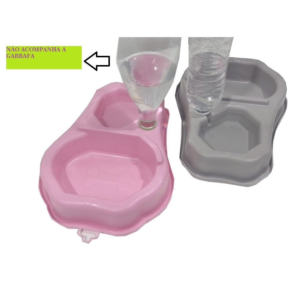 Comedouro e bebedouro duplo para pet com suporte para garrafa com sistema inteli