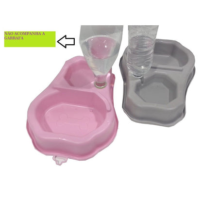 Comedouro e bebedouro duplo para pet com suporte para garrafa com sistema inteli